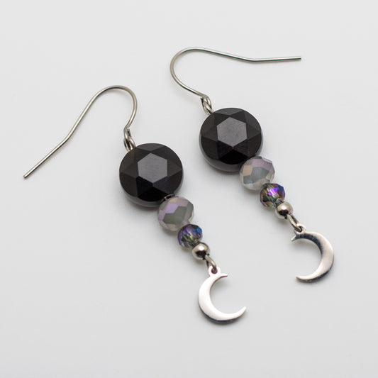 Onyx & Crescent Moon Earrings