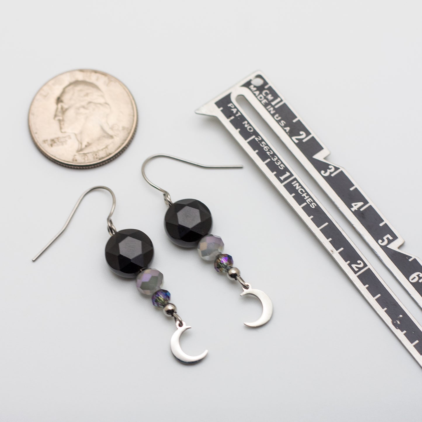 Onyx & Crescent Moon Earrings