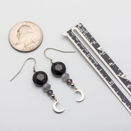 Onyx & Crescent Moon Earrings