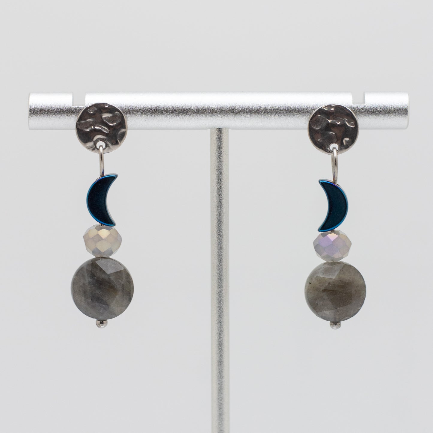Labradorite & Blue Hematite Moon Earrings