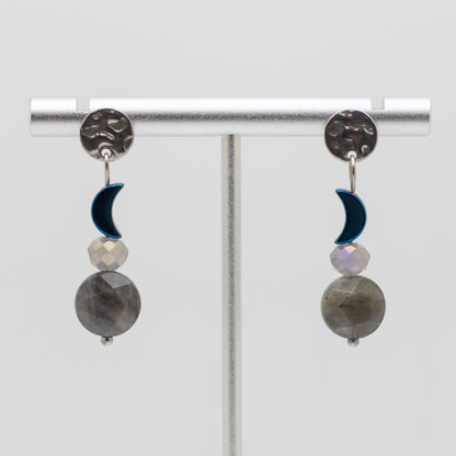 Labradorite & Blue Hematite Moon Earrings