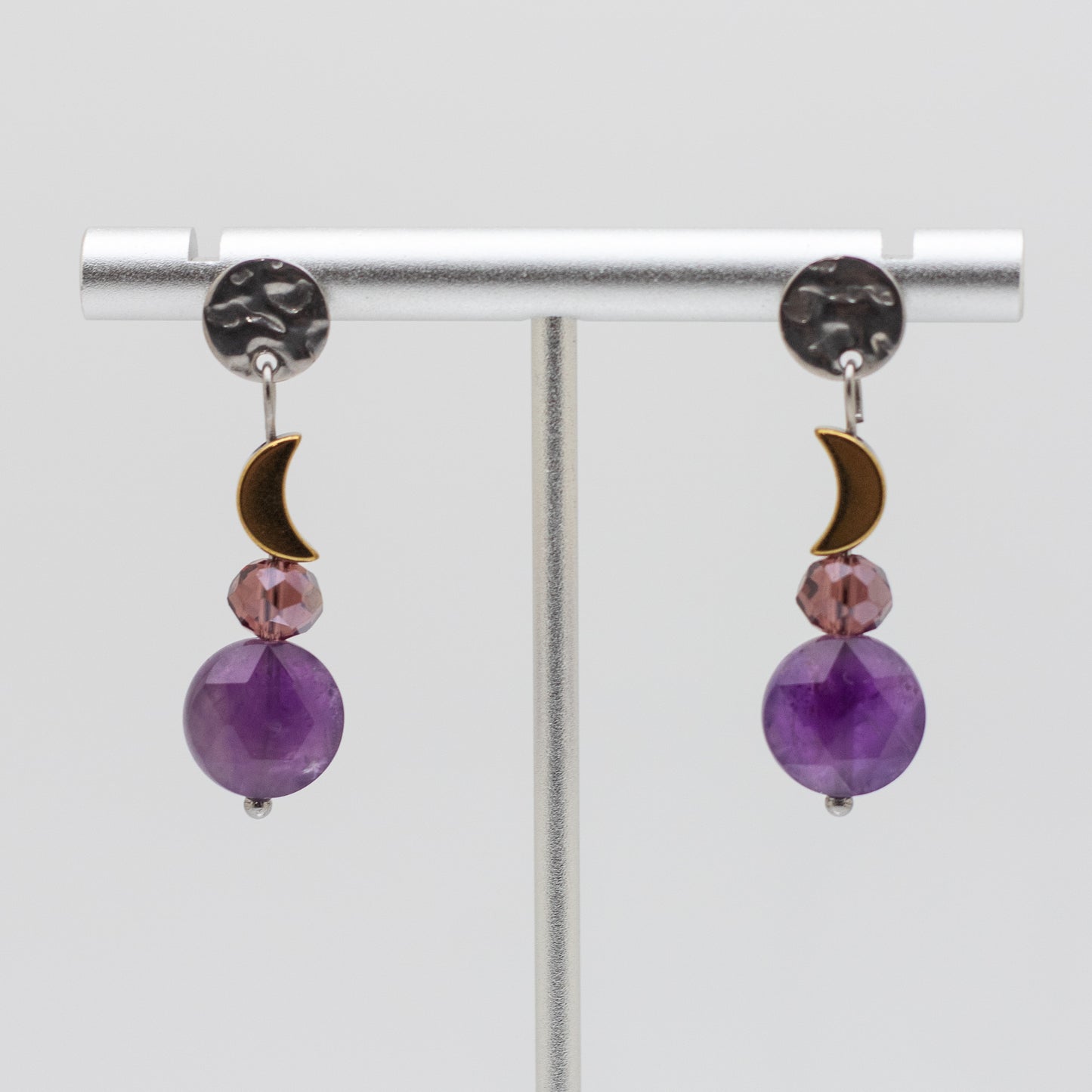 Amethyst & Gold Hematite Moon Earrings