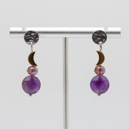 Amethyst & Gold Hematite Moon Earrings