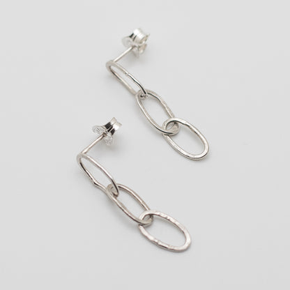 Textured Sterling Silver Paperclip Chain Post Earrings