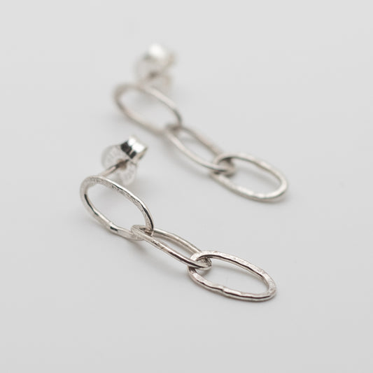 Textured Sterling Silver Paperclip Chain Post Earrings