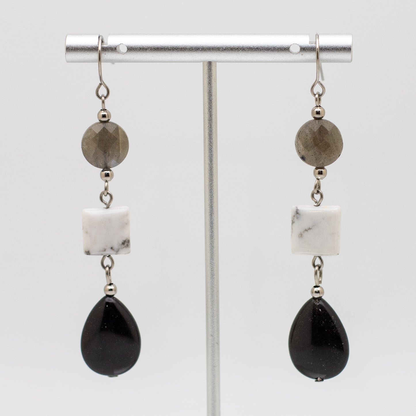 Onyx, Howlite & Labradorite Earrings