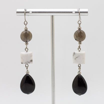 Onyx, Howlite & Labradorite Earrings