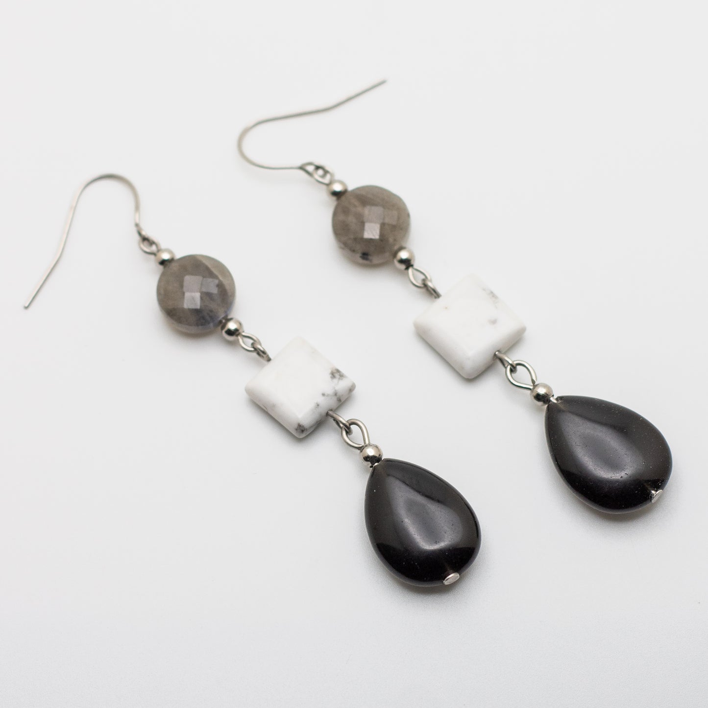 Onyx, Howlite & Labradorite Earrings