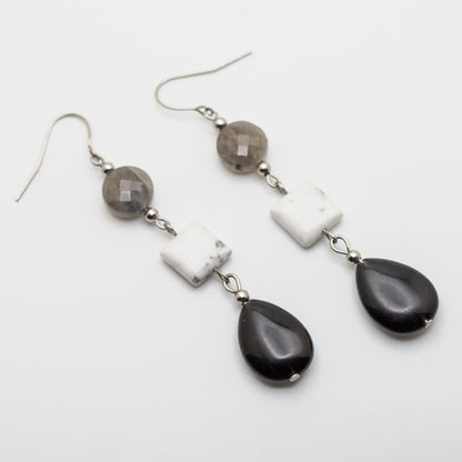 Onyx, Howlite & Labradorite Earrings