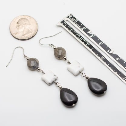 Onyx, Howlite & Labradorite Earrings