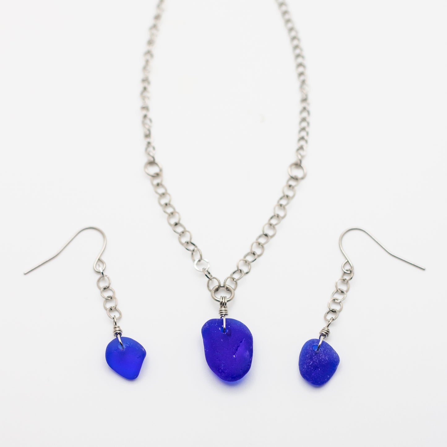 Cobalt Beach Glass Necklace & Earring Set — Nova Scotia