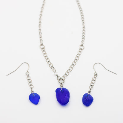 Cobalt Beach Glass Necklace & Earring Set — Nova Scotia