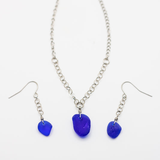 Cobalt Beach Glass Necklace & Earring Set — Nova Scotia