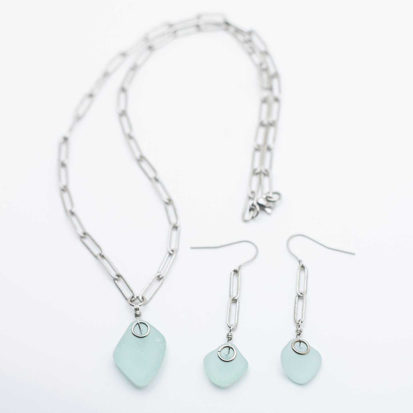 Aqua Beach Glass Necklace & Earring Set — Nova Scotia