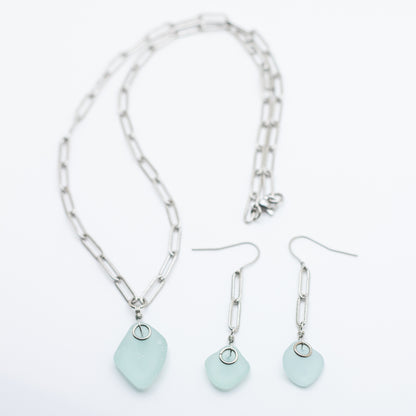 Aqua Beach Glass Necklace & Earring Set — Nova Scotia