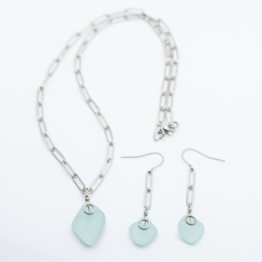 Aqua Beach Glass Necklace & Earring Set — Nova Scotia