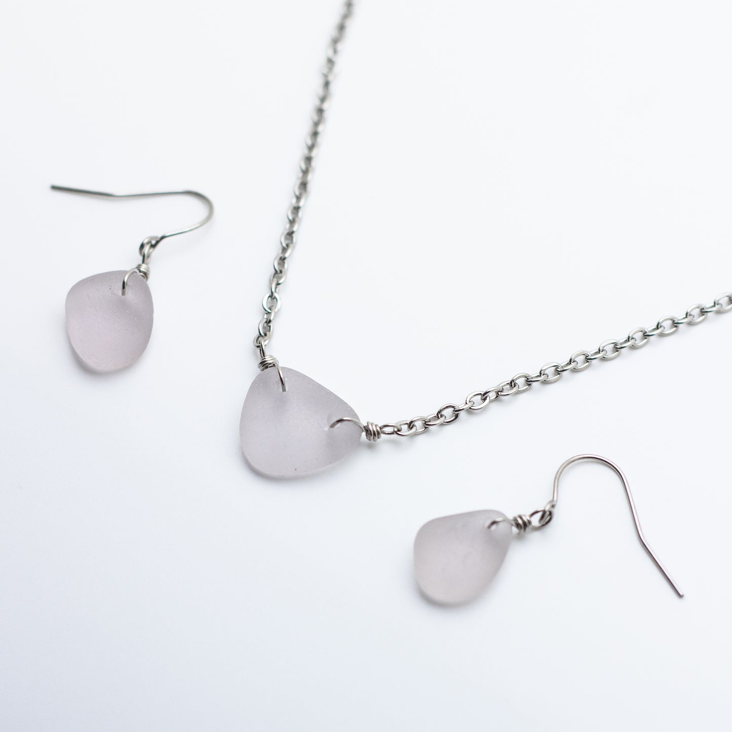 Lavender Beach Glass Necklace & Earring Set — Nova Scotia
