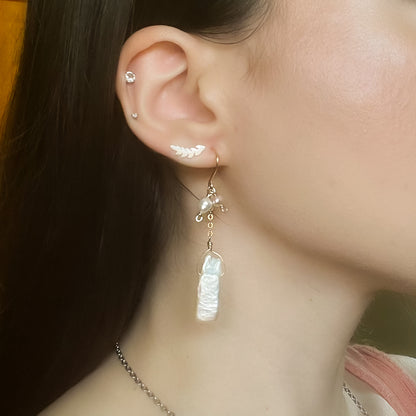 Keshi Pearl Charm Earrings (14K Gold Filled)