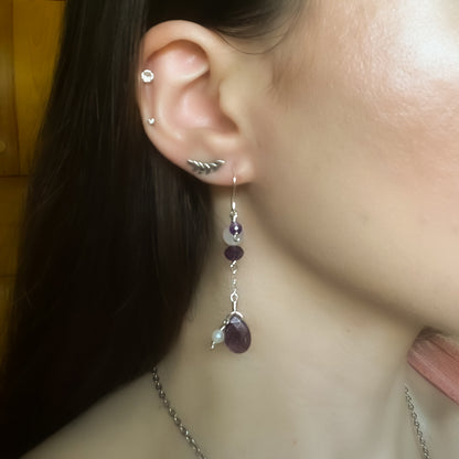 Amethyst & Moonstone Earrings (Sterling Silver)