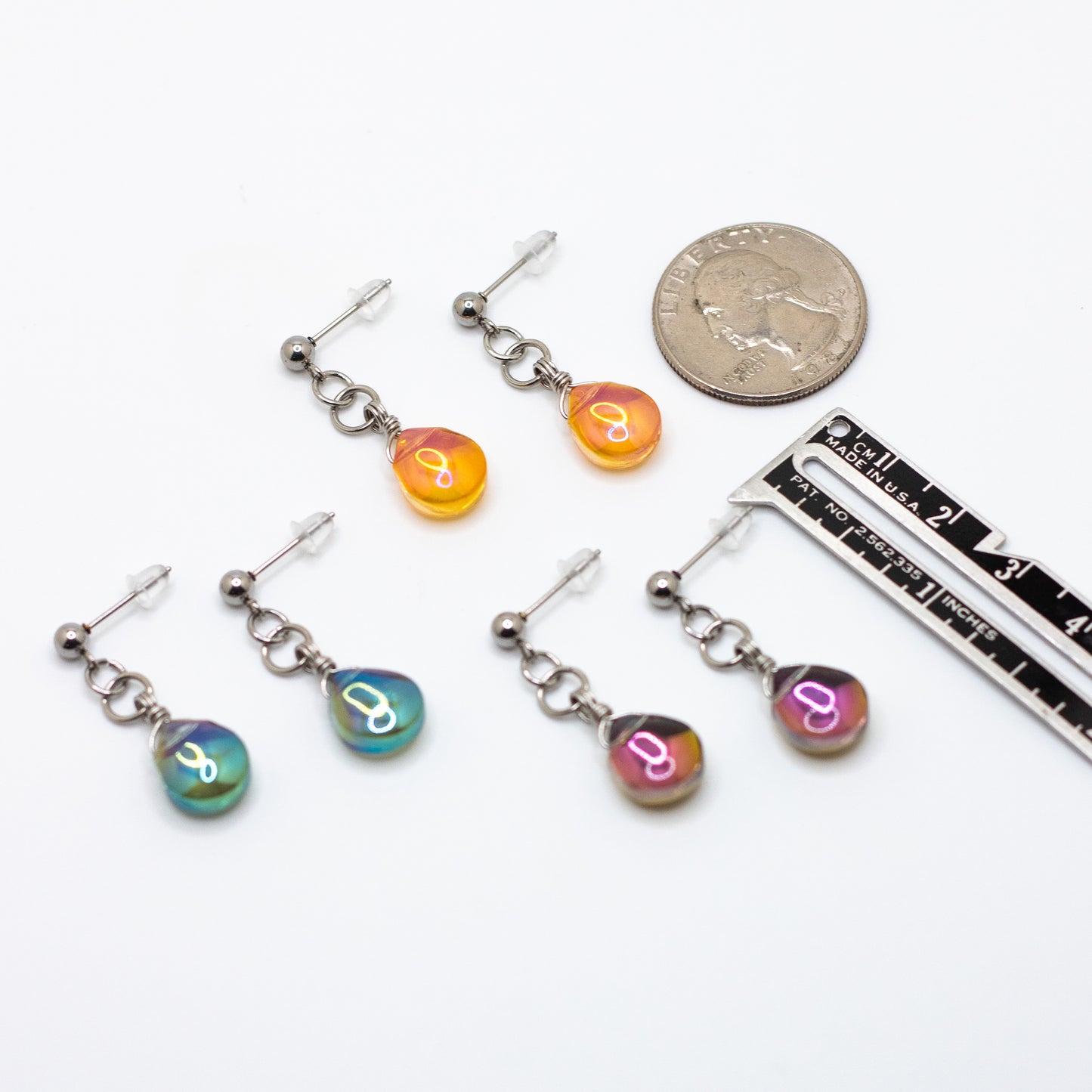 Iridescent Glass Teardrop Stud-Base Earrings