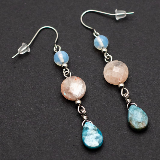 Apatite, Sunstone, & Opalite Earrings