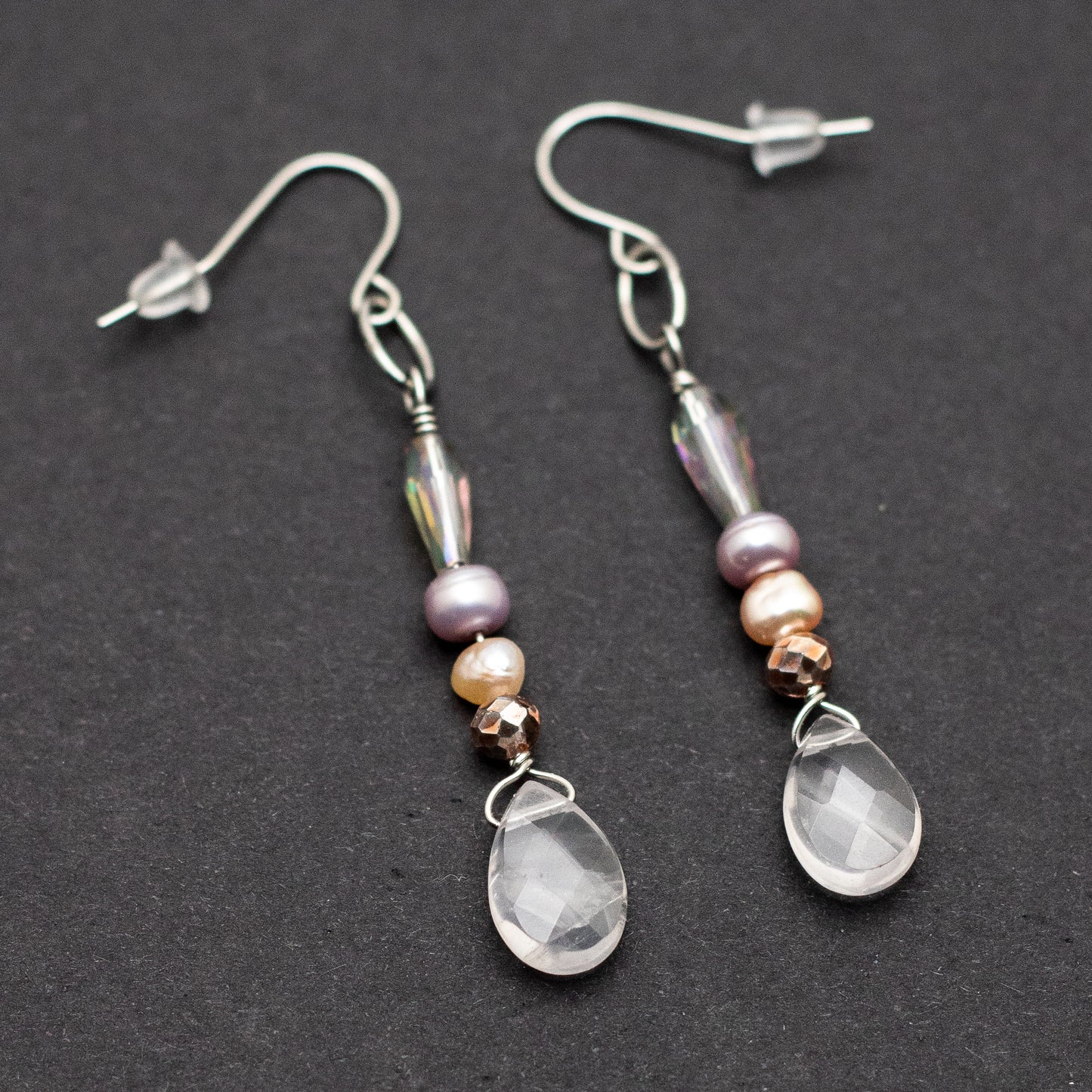 Rose Quartz & Colored Pearl Earrings
