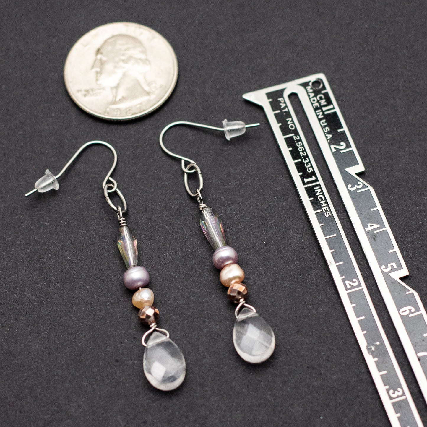 Rose Quartz & Colored Pearl Earrings