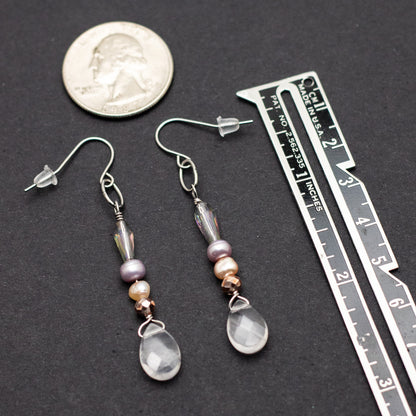 Rose Quartz & Colored Pearl Earrings