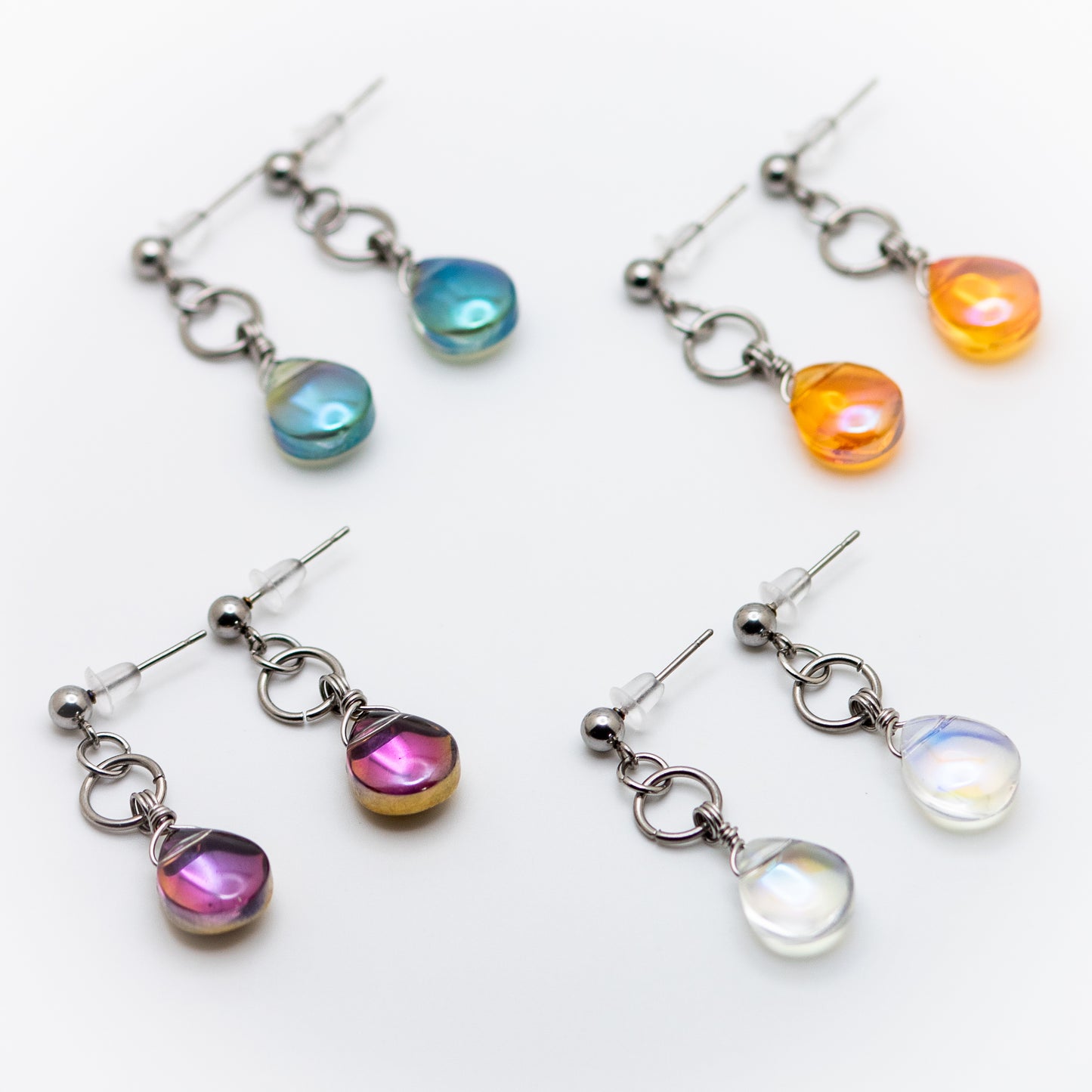 Iridescent Glass Stud-Base Earrings (4 Color Options)