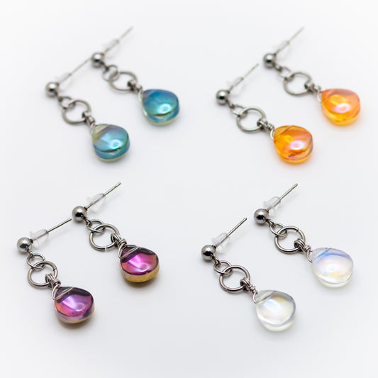 Iridescent Glass Stud-Base Earrings (4 Color Options)