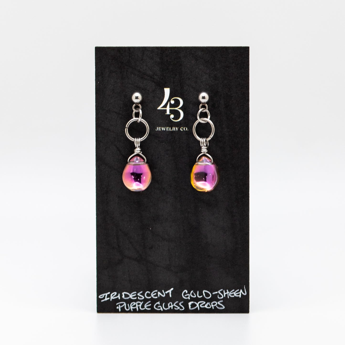 Iridescent Glass Stud-Base Earrings (4 Color Options)