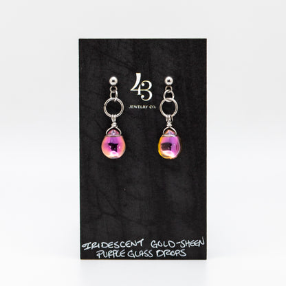 Iridescent Glass Stud-Base Earrings (4 Color Options)