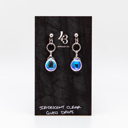 Iridescent Glass Stud-Base Earrings (4 Color Options)