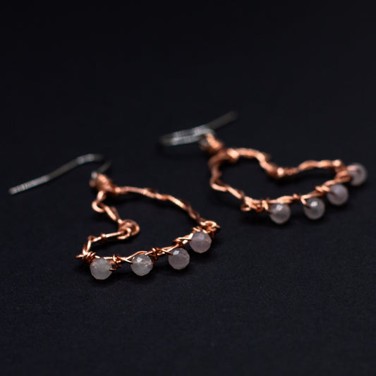Copper Heart Earrings with Rose Quartz