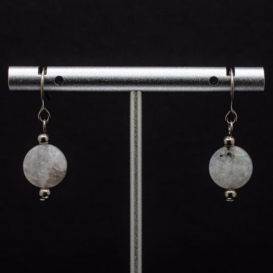 Blue Moonstone Faceted Coin Earrings