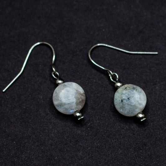 Blue Moonstone Faceted Coin Earrings