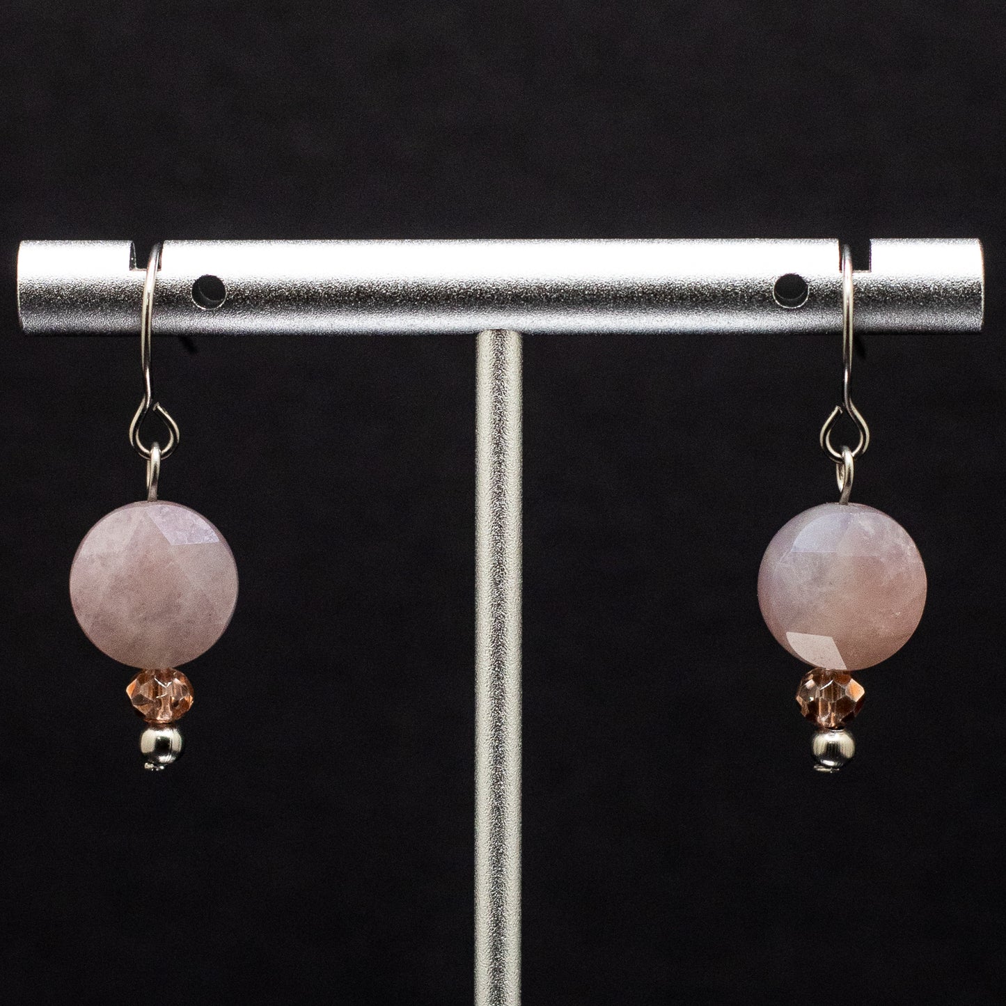 Rose Quartz Faceted Coin Earrings