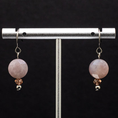 Rose Quartz Faceted Coin Earrings