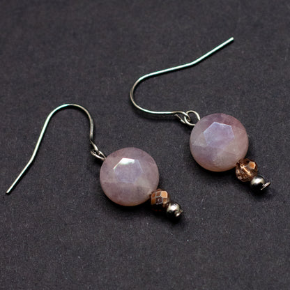 Rose Quartz Faceted Coin Earrings