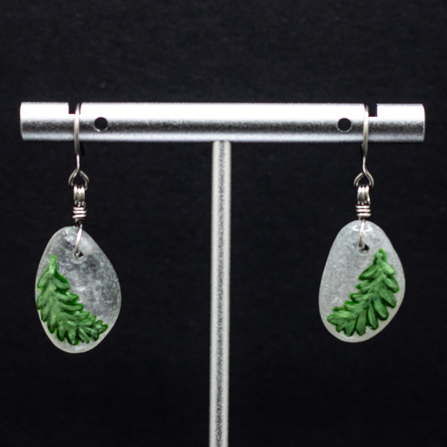 Hand-Painted Fern Nova Scotia Beach Glass Earrings