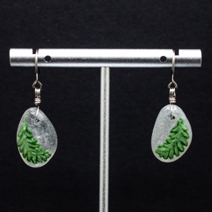 Hand-Painted Fern Nova Scotia Beach Glass Earrings