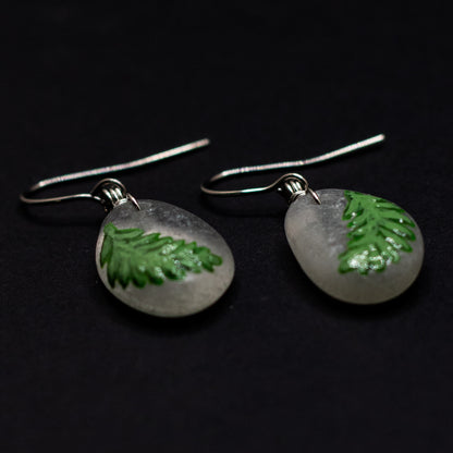 Hand-Painted Fern Nova Scotia Beach Glass Earrings