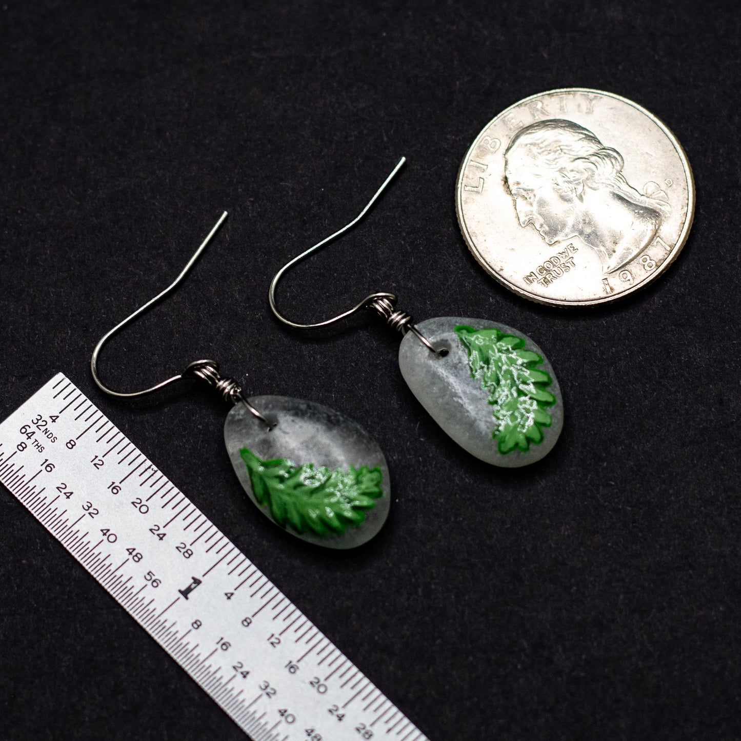 Hand-Painted Fern Nova Scotia Beach Glass Earrings