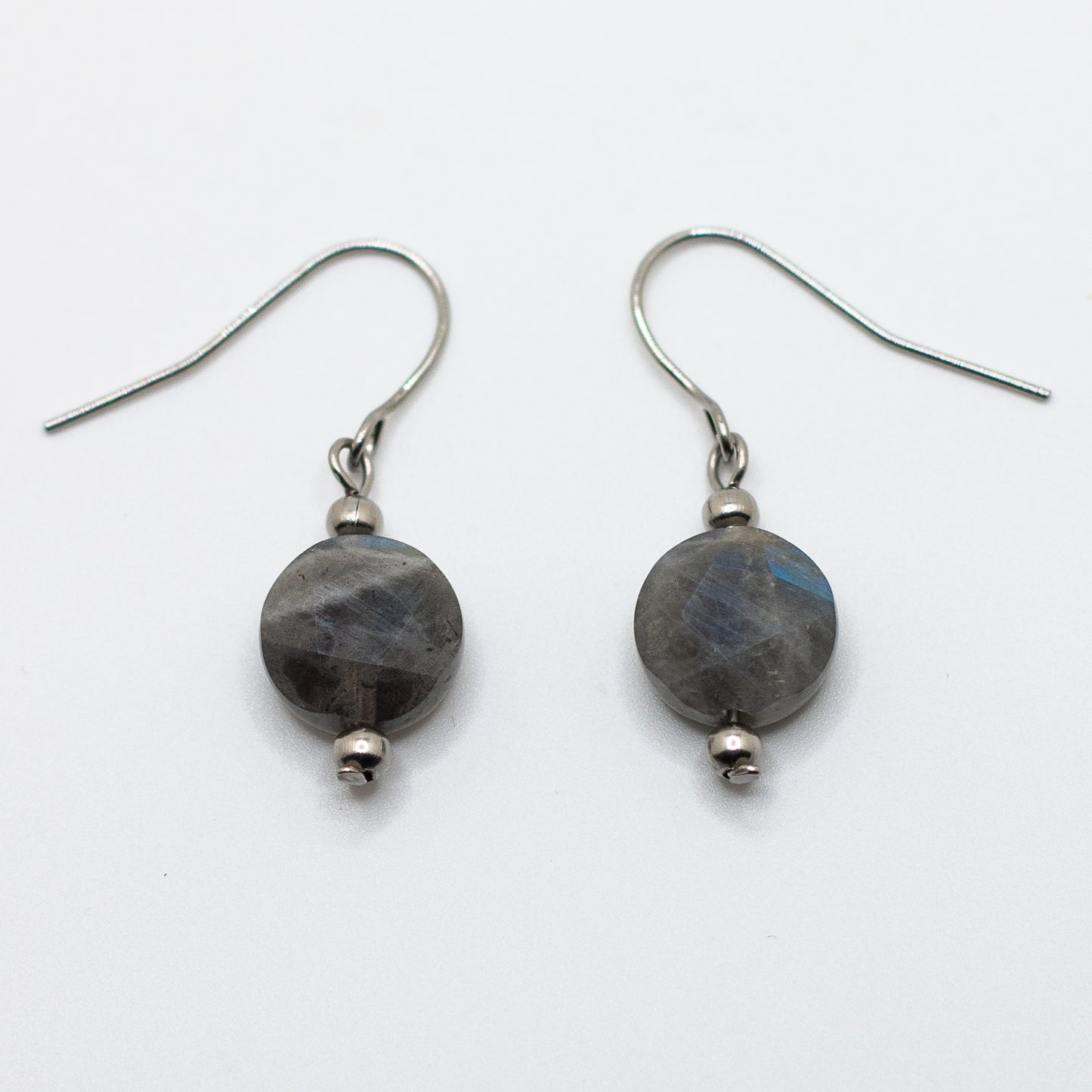 Labradorite Faceted Coin Earrings