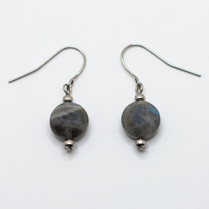 Labradorite Faceted Coin Earrings