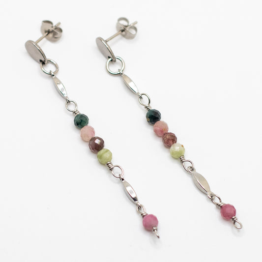 Watermelon Tourmaline Chain Drop Earrings