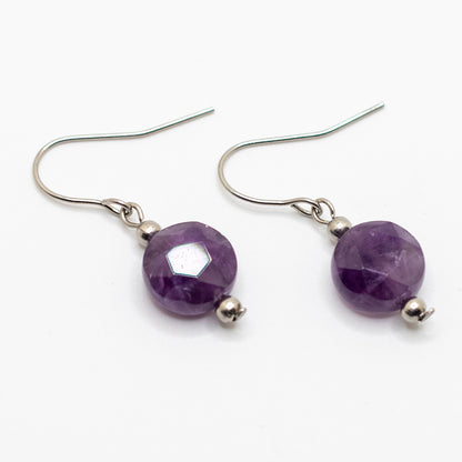 Amethyst Faceted Coin Earrings