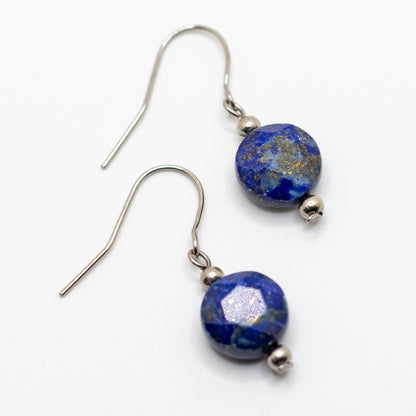 Lapis Lazuli Faceted Coin Earrings