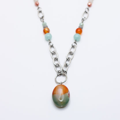 Orange & Mint Green Agate Necklace