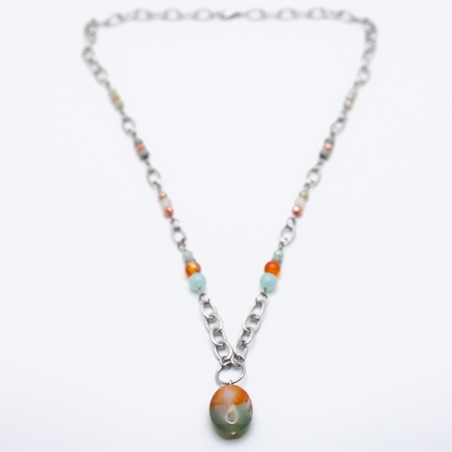 Orange & Mint Green Agate Necklace